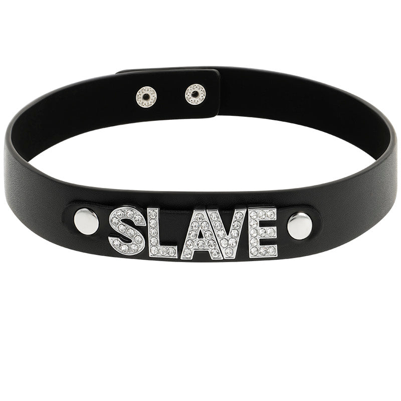Collare in pelle vegana "Slave" (schiavo) nero