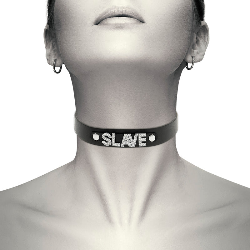 Collare in pelle vegana "Slave" (schiavo) nero