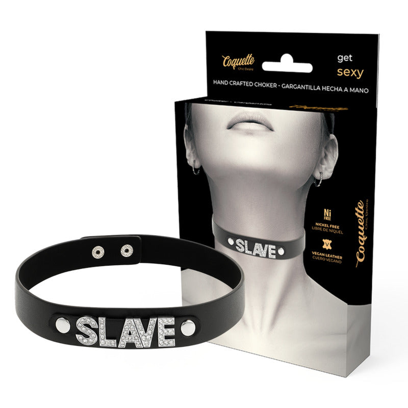 Collare in pelle vegana "Slave" (schiavo) nero