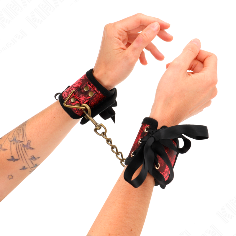 KINK - Manette da Polso con Dettagli in Pizzo Rosso-Nero